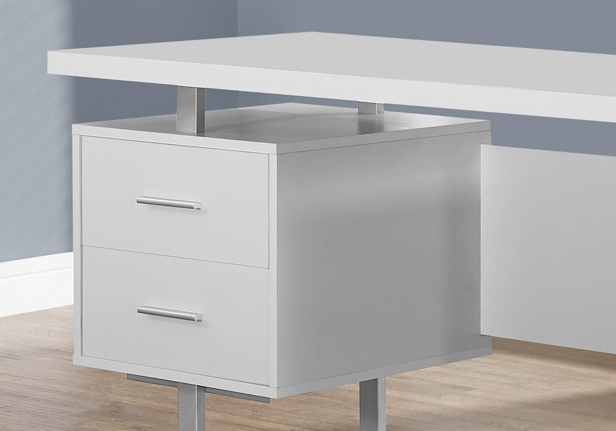 Monarch Specialties White Hollow-Core/Silver Metal Office Desk, 60-Inch