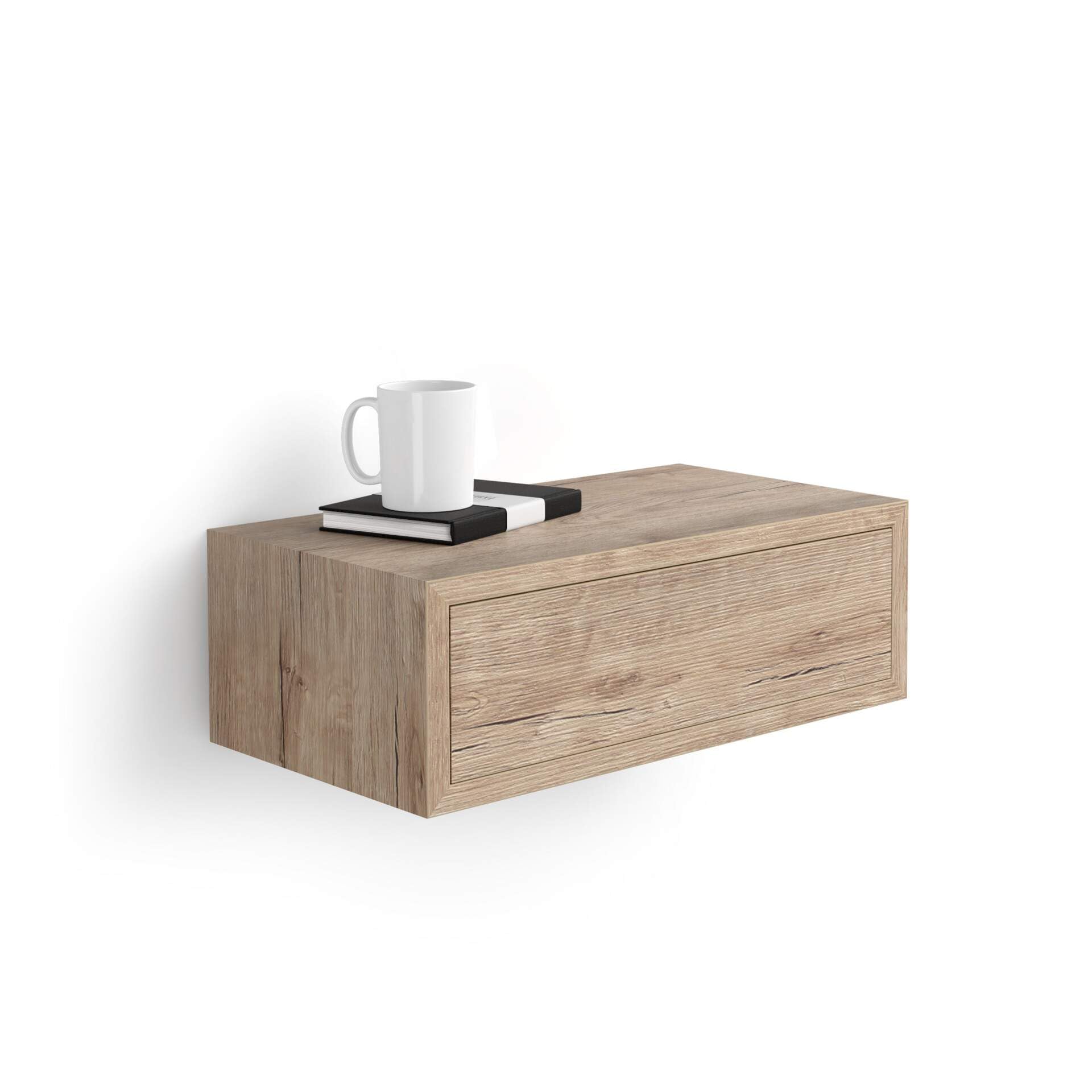 Mobili Fiver, Riccardo Floating Nightstand, Oak, 17.7' X 9.8' X 6.1 ', Laminate-Finished, Modern Bedside Table, End Table, Italian Furniture