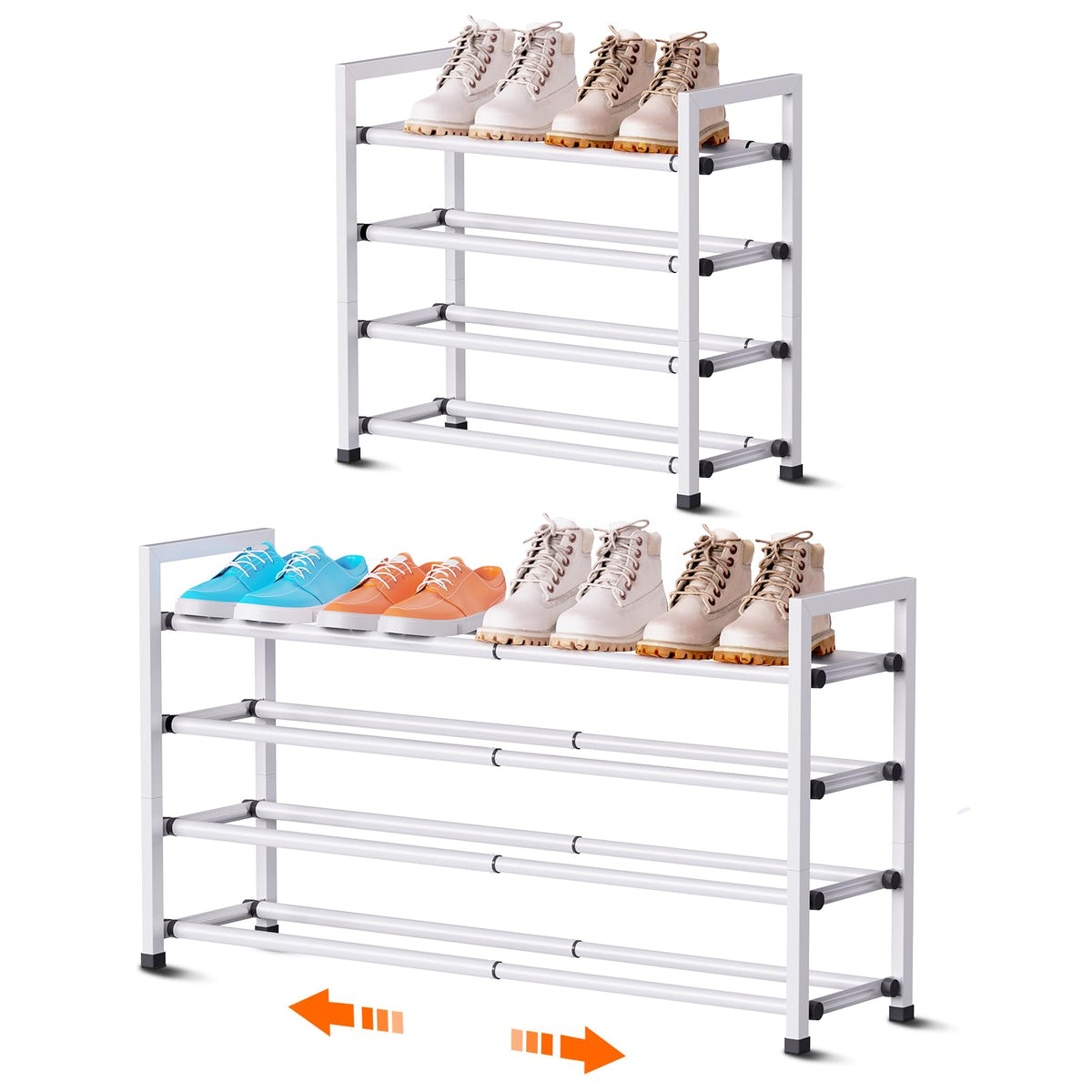Bumusty 4-Tier Expandable Shoe Rack For Closet, 18-33    Adjustable Shoe Rack For Small Space, Small Shoe Organizer For Front Do