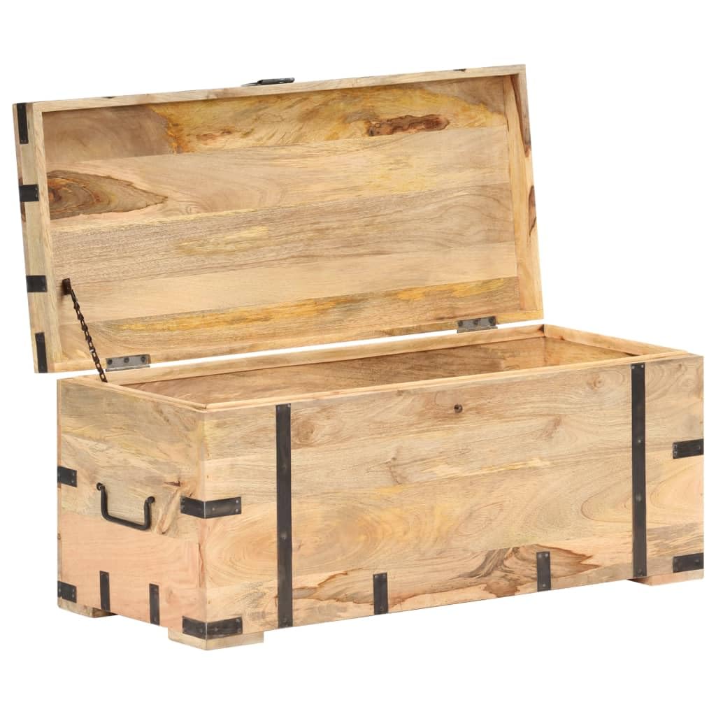 vidaXL Solid Mango Wood Chest/Bench - Farmhouse Style Hall Storage Box/Bench - Brown, 35.4&quot;x15.7&quot;x15.7&quot;