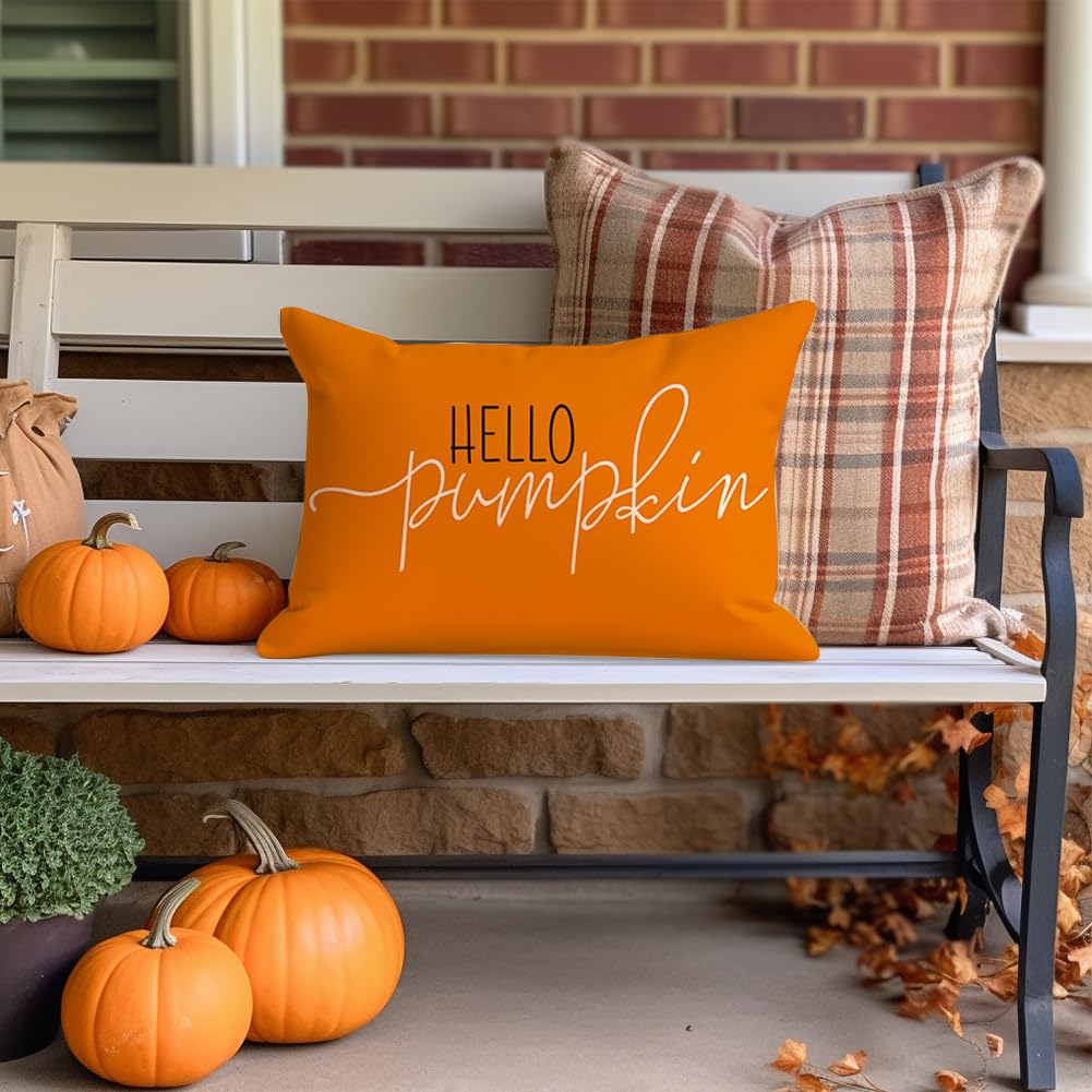 Rabusofa Fall Pillow Covers 12X20 Hello Pumpkin Pillows Decorative Throw Pillows,Lumbar Outdoor Autumn Thanksgiving Cushion Cove