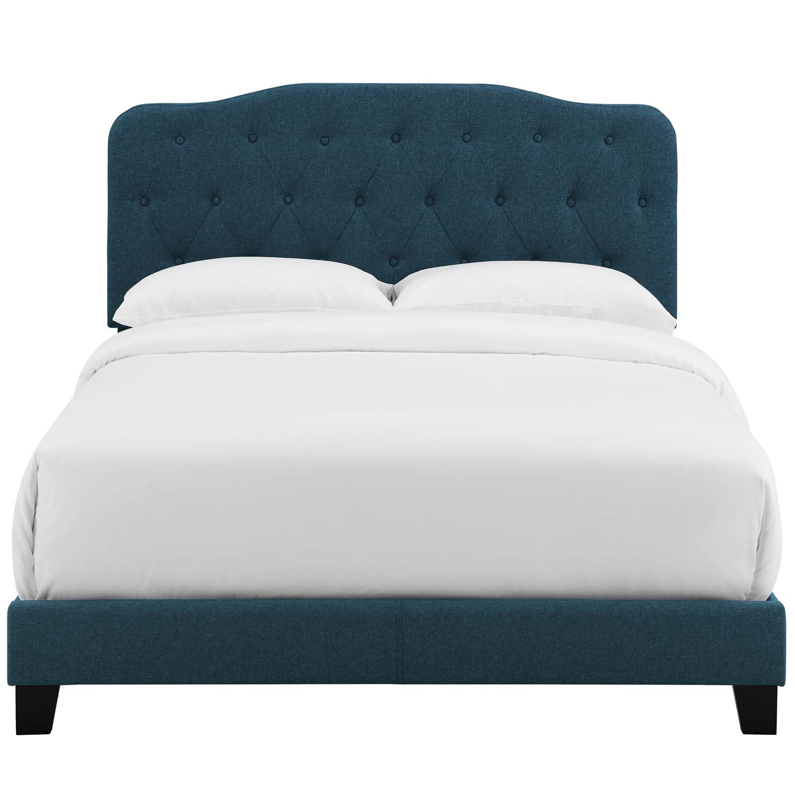 CasaFoyer Amelia Full Bed | Luxurious Chic Design | Polyester Upholstery | Button-Tufted Headboard | Solid Wood Construction | Non-Marking Wood Legs | Maximum Support | Elegant Curves | Opulent Appearance