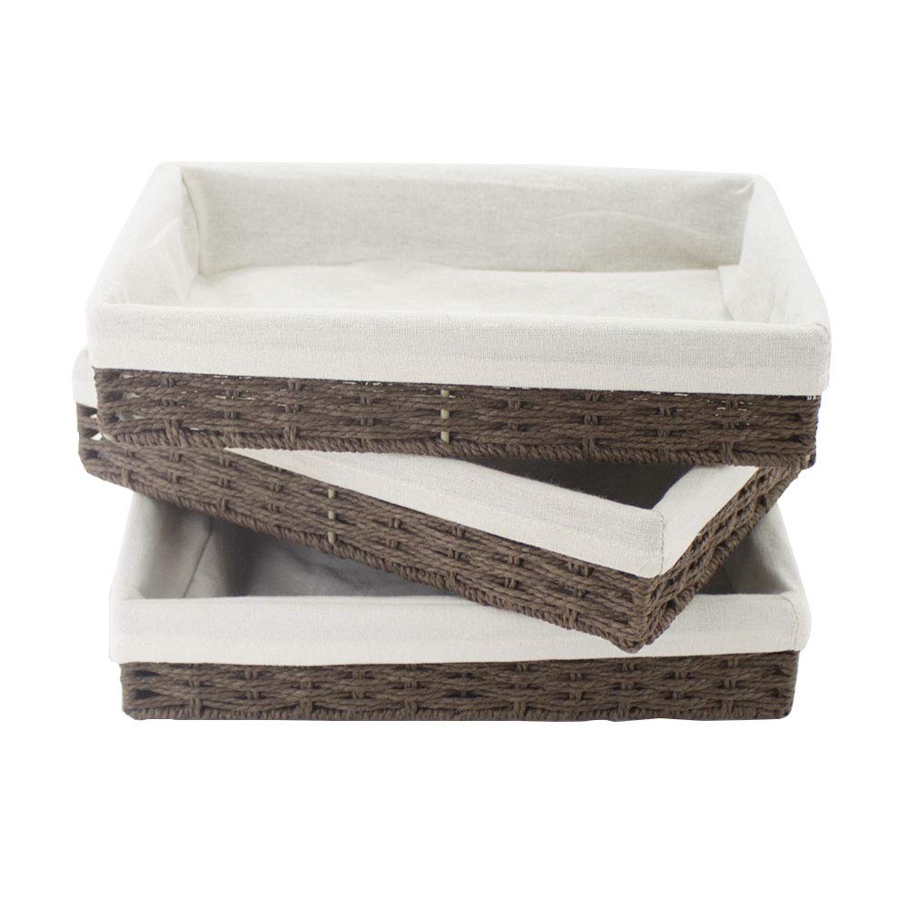 3Pcs Paper Rope Woven Storage Baskets, Delicate Storage Box for Shelves/Bathroom/Kitchen/Living Room/Office Desk/Bedroom. (Brown