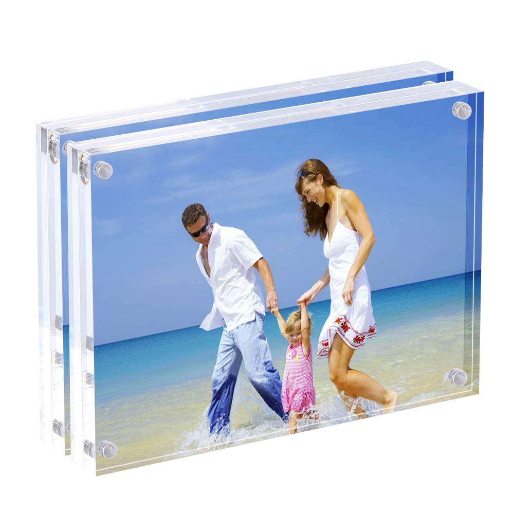 AMEITECH Acrylic Photo Frames 6x8,Magnetic Acrylic Block Picture Frame,Desktop Frameless Photograph Display (2 Pack)