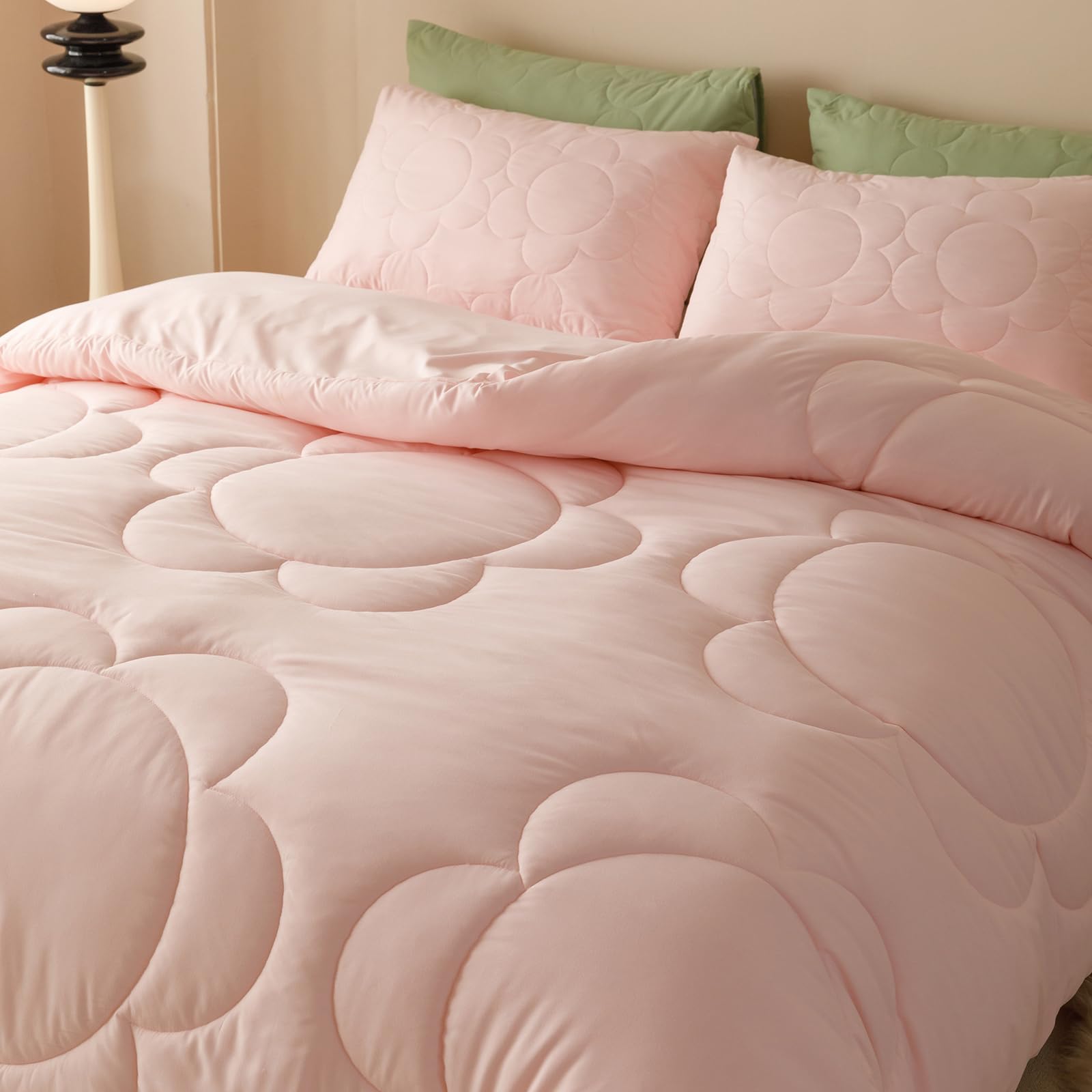 Clothknow Pink Comforter Full Size Set 3Pcs Blush Daisy Puff Bedding Comforter Sets Boho Comforter Full Soft Pink Comforter And 2 X Pillowcases
