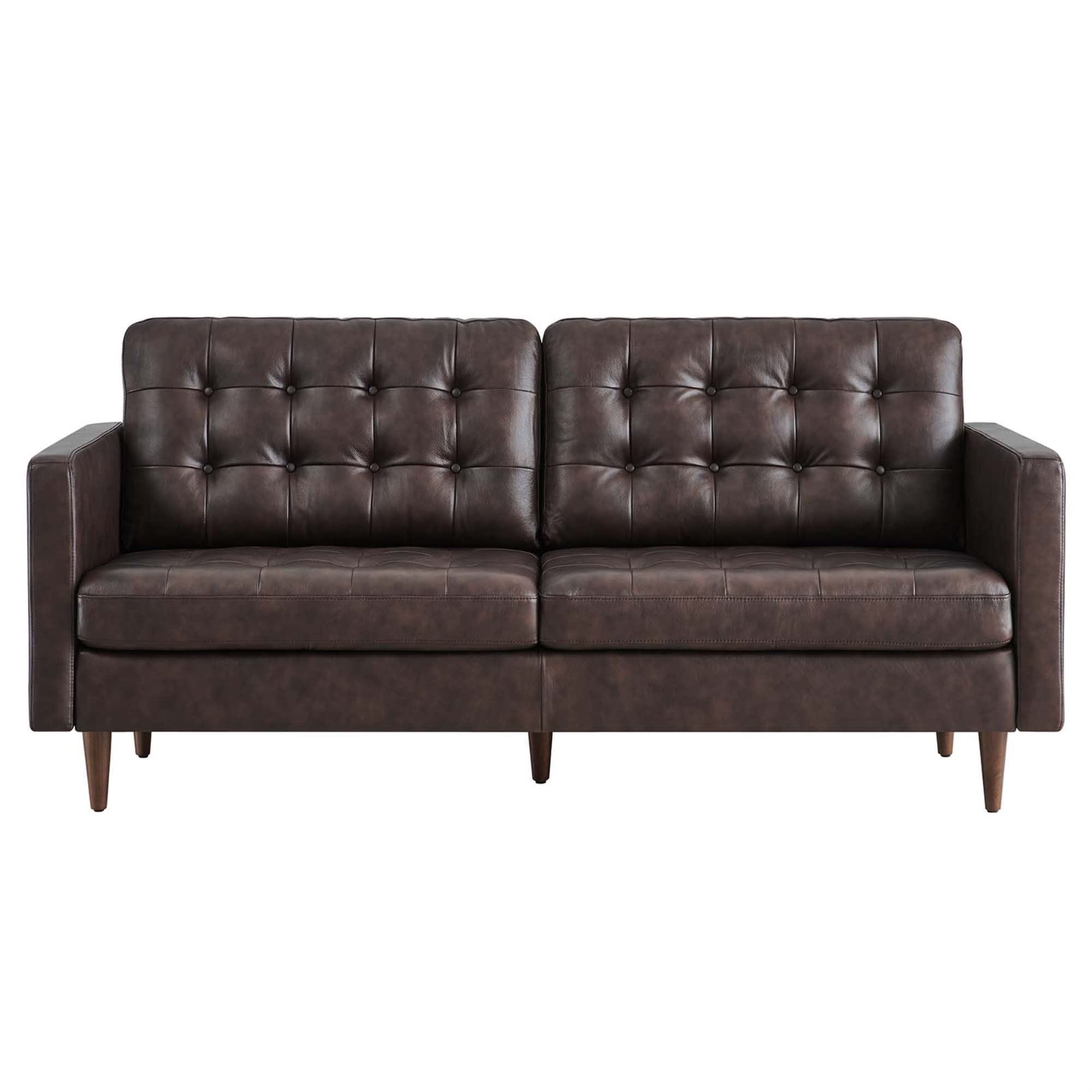 Modway Exalt Modern Style Tufted Vegan Leather Sofa in Brown
