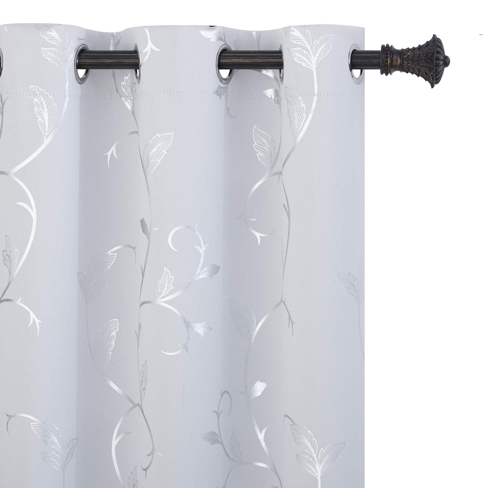 Buhua Greyish White Blackout Curtains With Shinny Silver Vine Print Thermal Insulated Room Darkening Curtains For Bedroom 38W  6