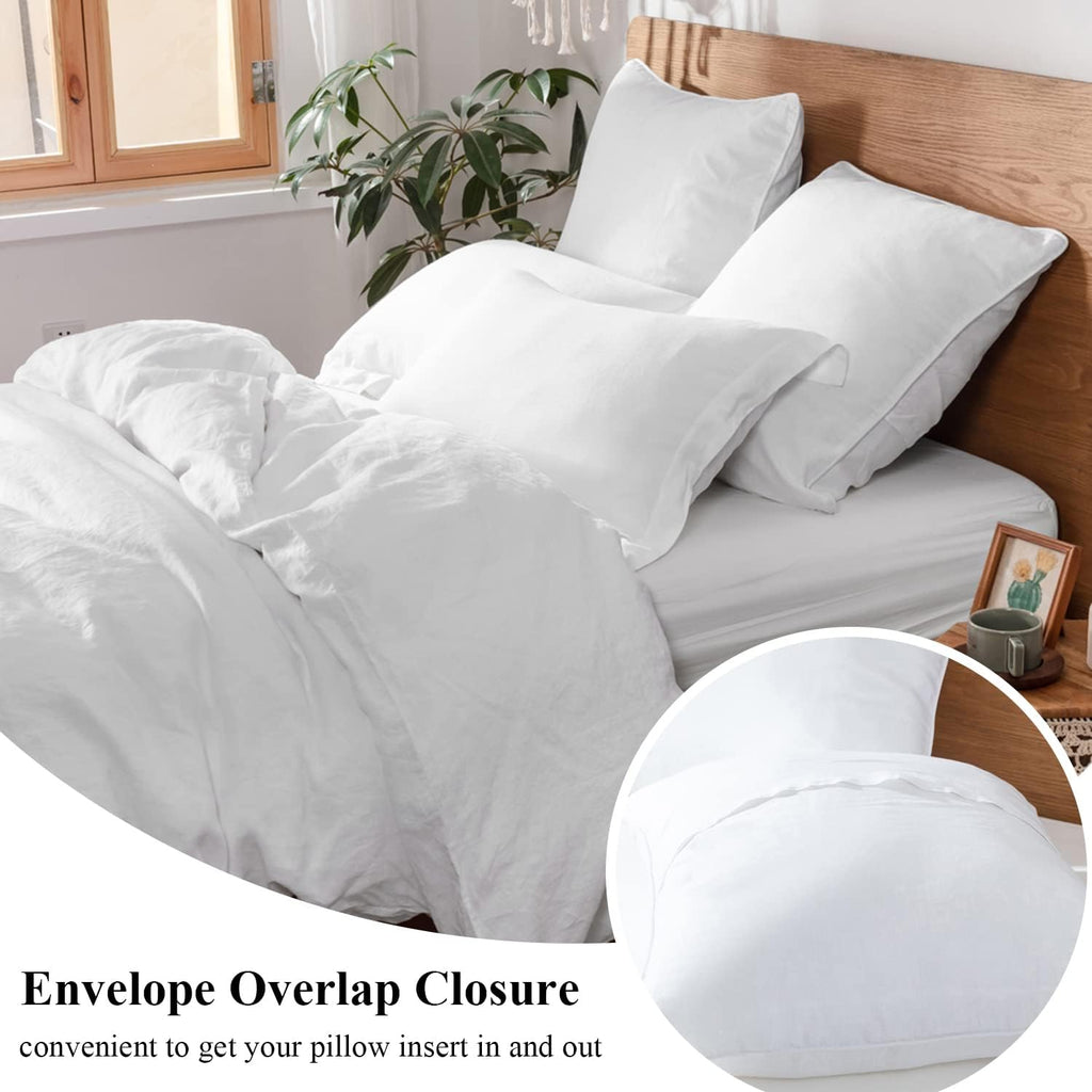 Simple&Opulence 100% Linen Duvet Cover Set, 3 Pcs Pure Natural French Flax White Duvet Cover King Size, Breathable Soft Comfy Li