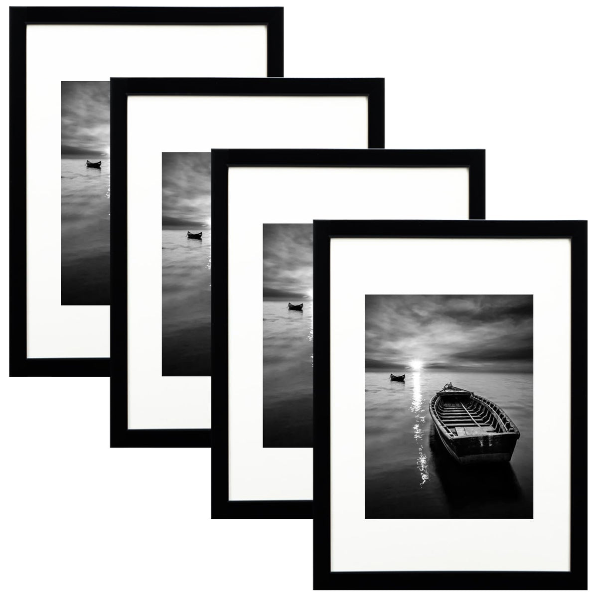 Fixwal 10 x 14 Black Picture Frame Set of 4, Display 8 x 10 Picture with Mat or 10 x 14 without Mat for Wall Hanging Display