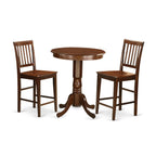 East West Furniture EDVN3-MAH-W 3 Piece Kitchen Counter Height Dining Table Set Contains a Round Wooden Table with Pedestal and 2 Dining Chairs, 30x30 Inch, Mahogany