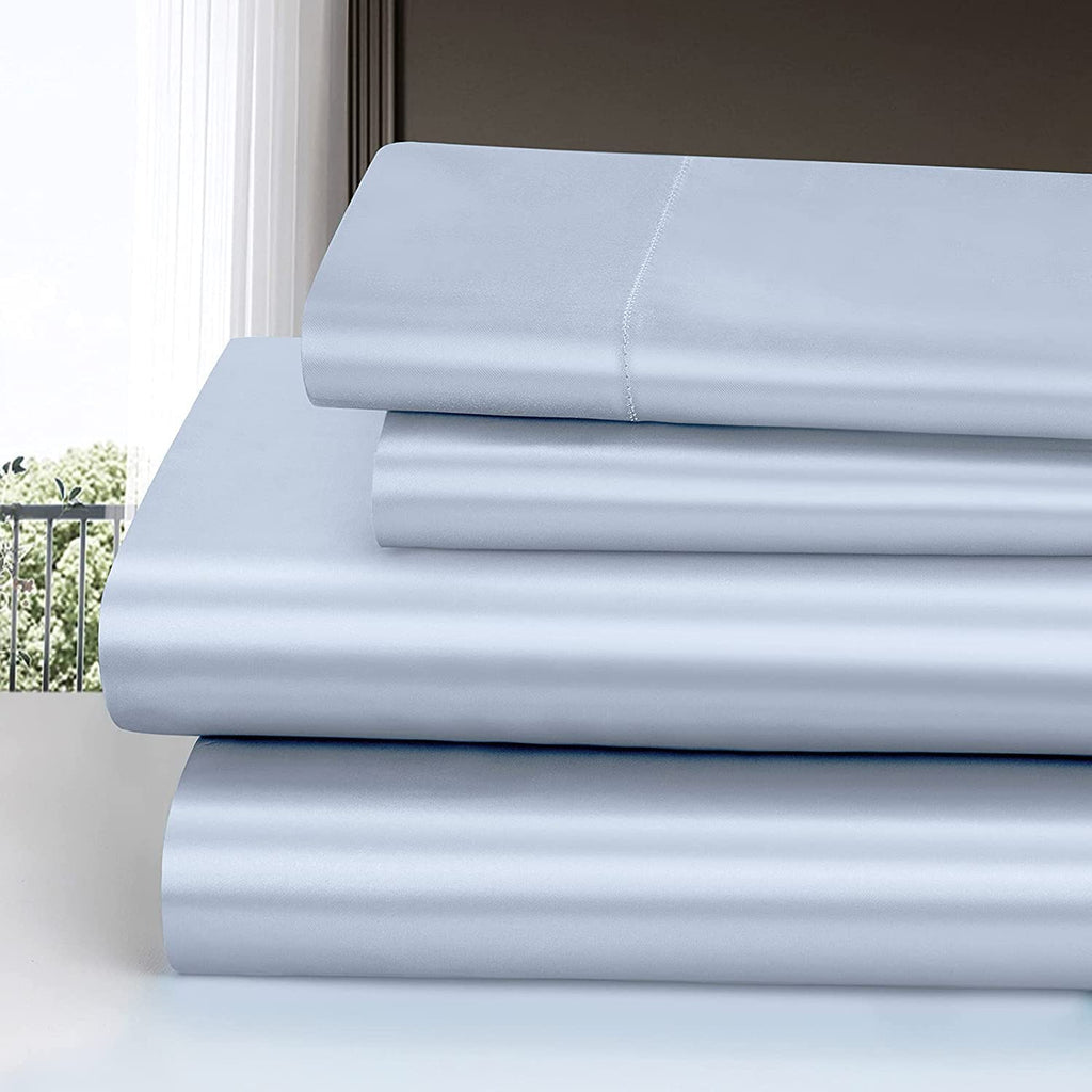 Homiest 3Pcs Satin Sheets Set Luxury Silky Satin Bedding Set With Deep Pocket, 1 Fitted Sheet + 1 Flat Sheet + 1 Pillowcase (Twin Xl Size, Baby Blue)