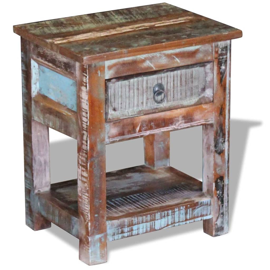vidaXL Handmade Side Table with Storage Drawer for Living Room and Bedroom, Eco-Friendly Solid Reclaimed Wood Construction, Retro-Inspired Multicolor Furniture
