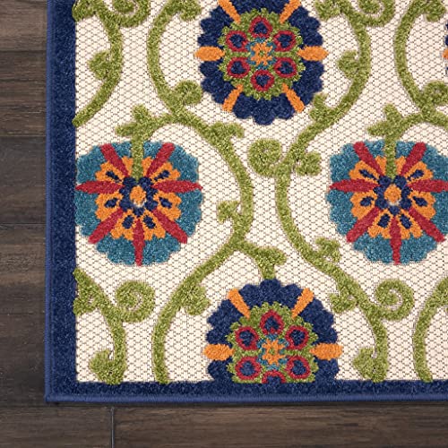 HomeRoots Blue/Multicolor 100% Polypropylene 3’ x 4’ Blue Floral Vines Indoor Outdoor Area Rug