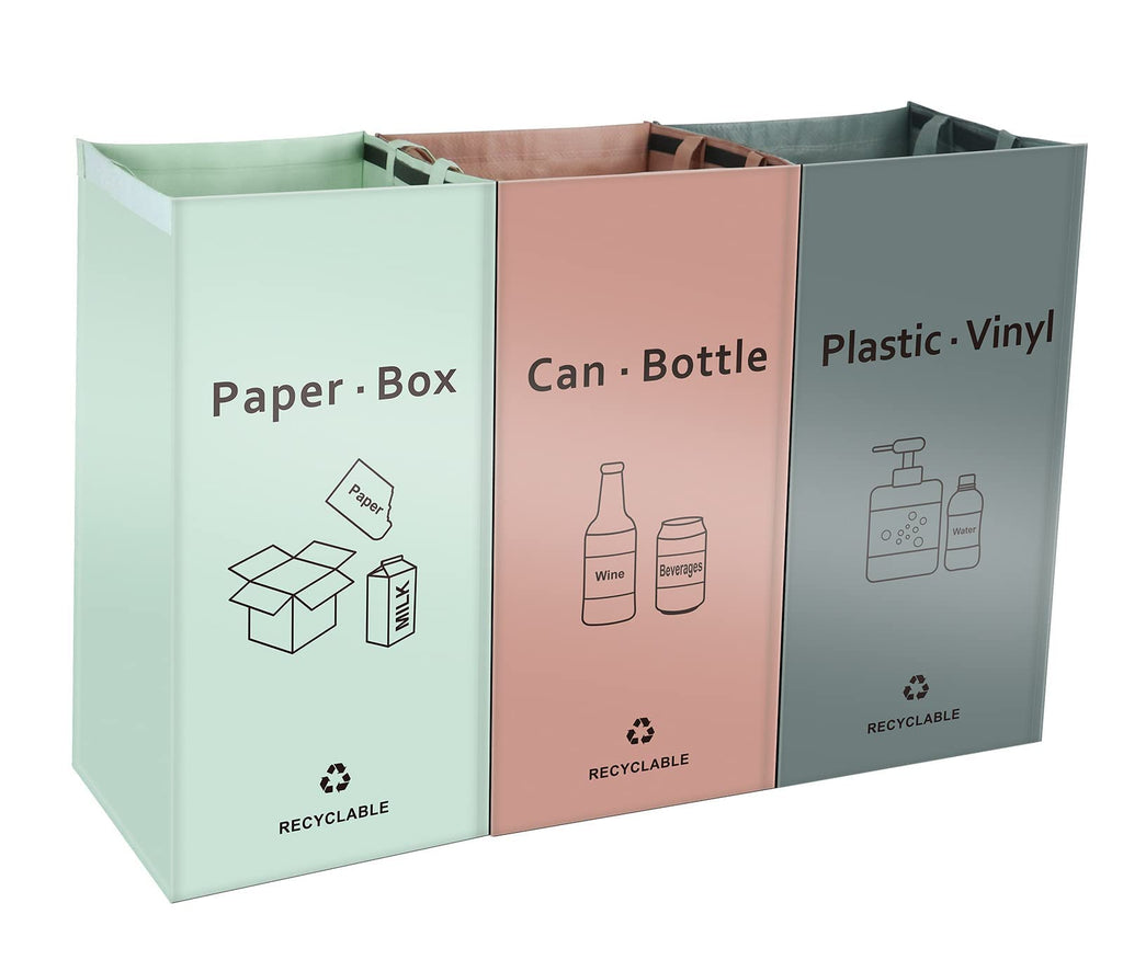 JIALAI HOME Separate Recycling Waste Bin Bags for Kitchen Home - 42 Gallon Recycling Bins (Pink, Green, Gray) Waste Trash Sortin