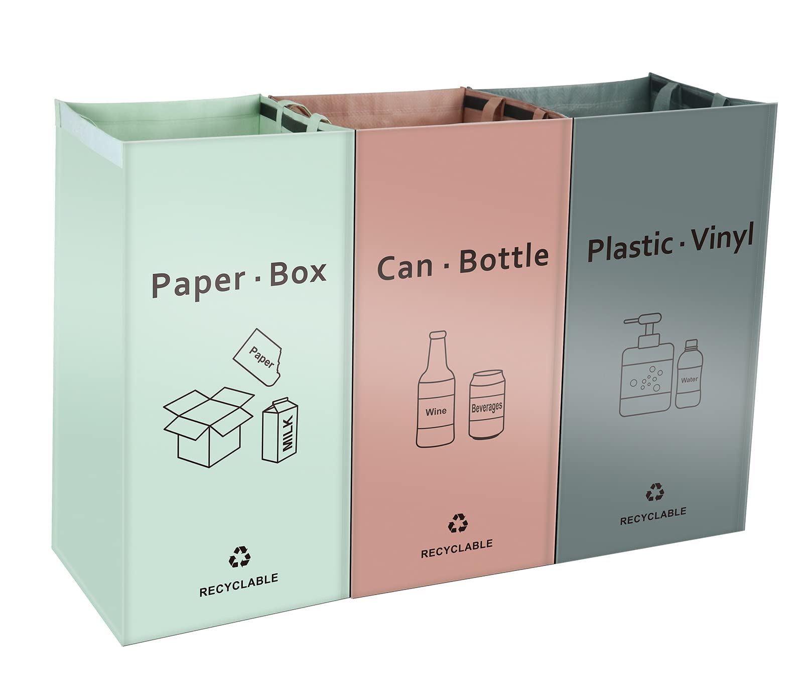 JIALAI HOME Separate Recycling Waste Bin Bags for Kitchen Home - 42 Gallon Recycling Bins (Pink, Green, Gray) Waste Trash Sortin