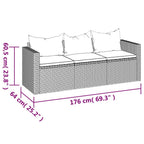 vidaXL 3-Seater Outdoor Patio Sofa with Removable Cushions, PE Poly Rattan Construction and Powder-Coated Steel Frame in Brown