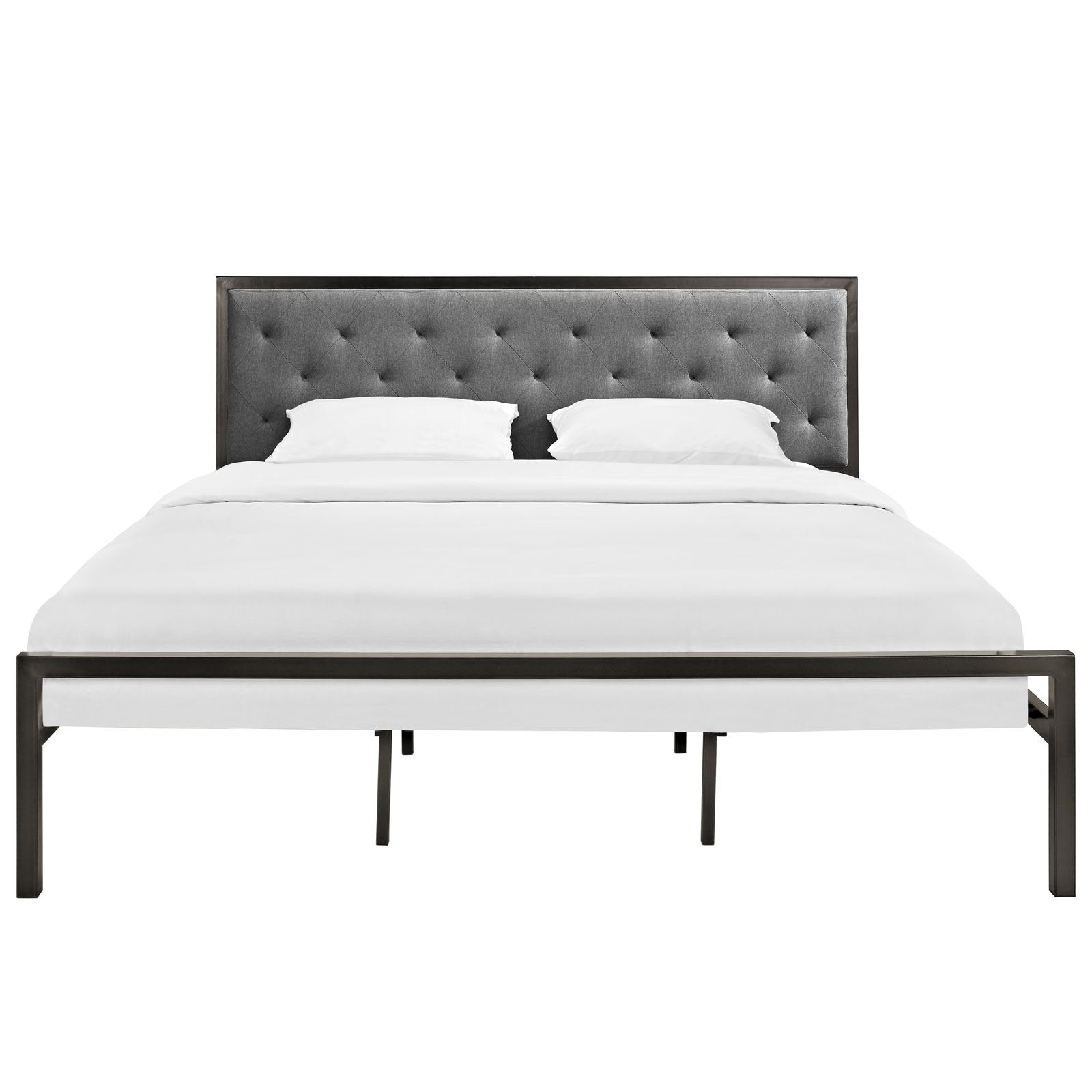 Modway Mia Upholstered Brown Gray Tufted Platform Bed With Metal Slat Support in King
