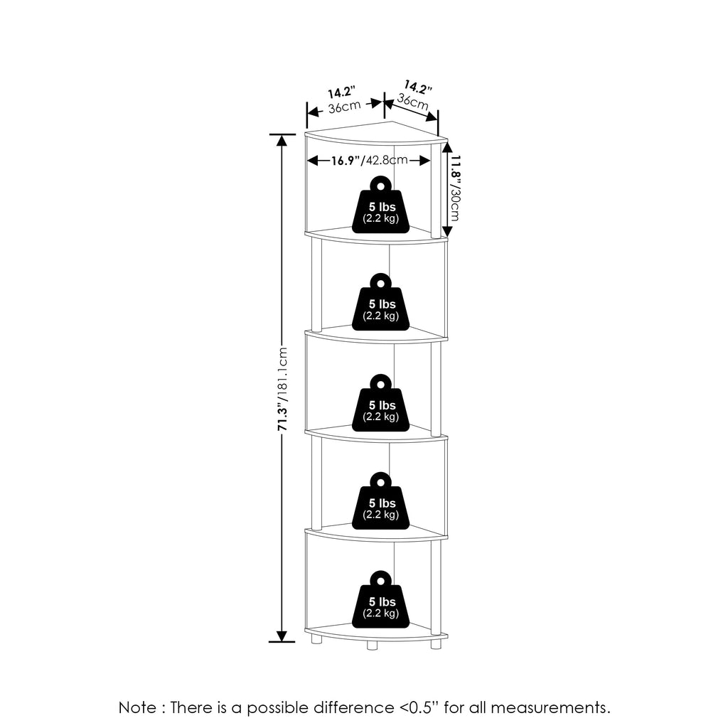 Furinno Econ 5-Tier Zigzag Corner Shelf Bookcase, Bookshelf, Espresso/Black
