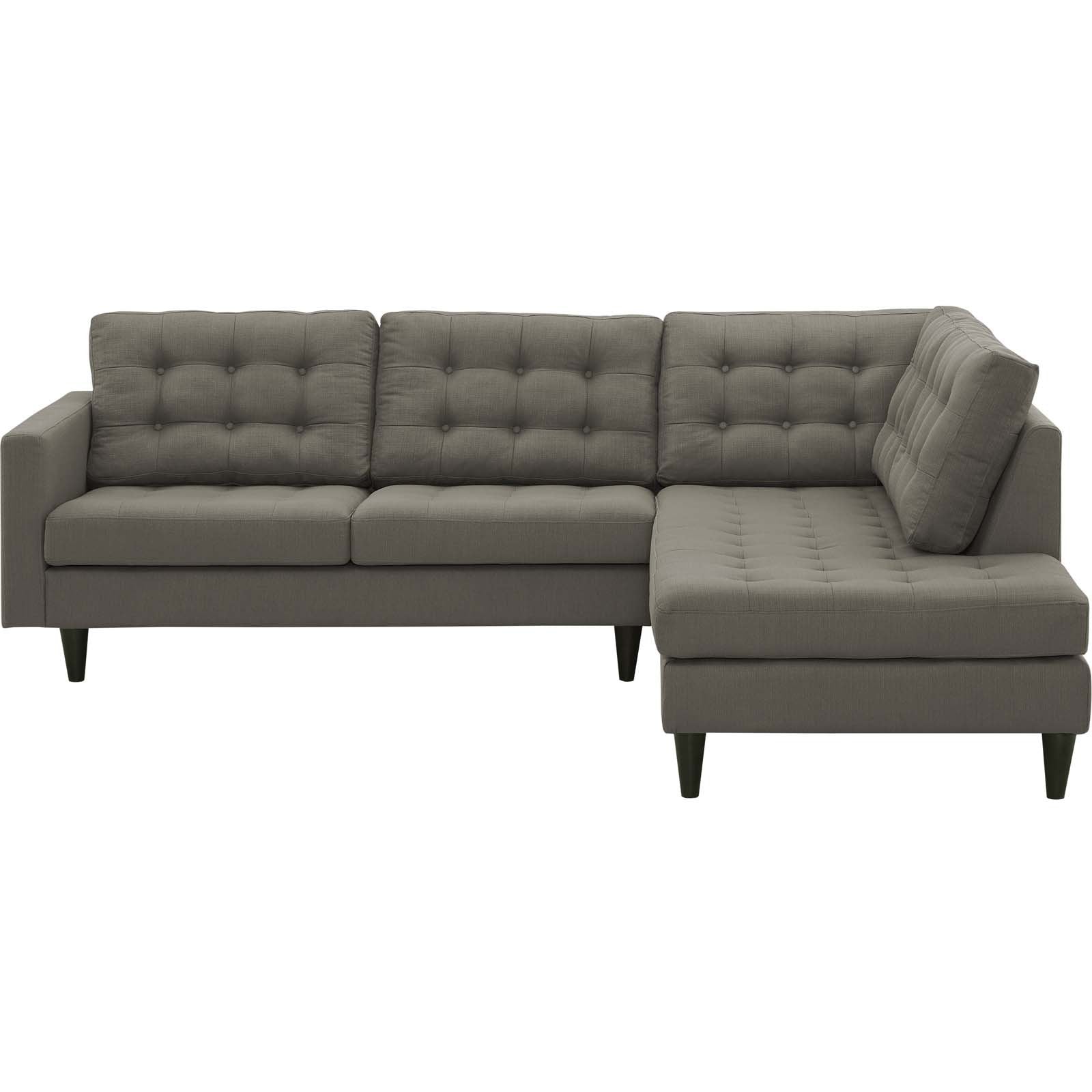 Modway Empress Mid-Century Modern Upholstered Fabric, Right Facing Bumper Sectional, Granite