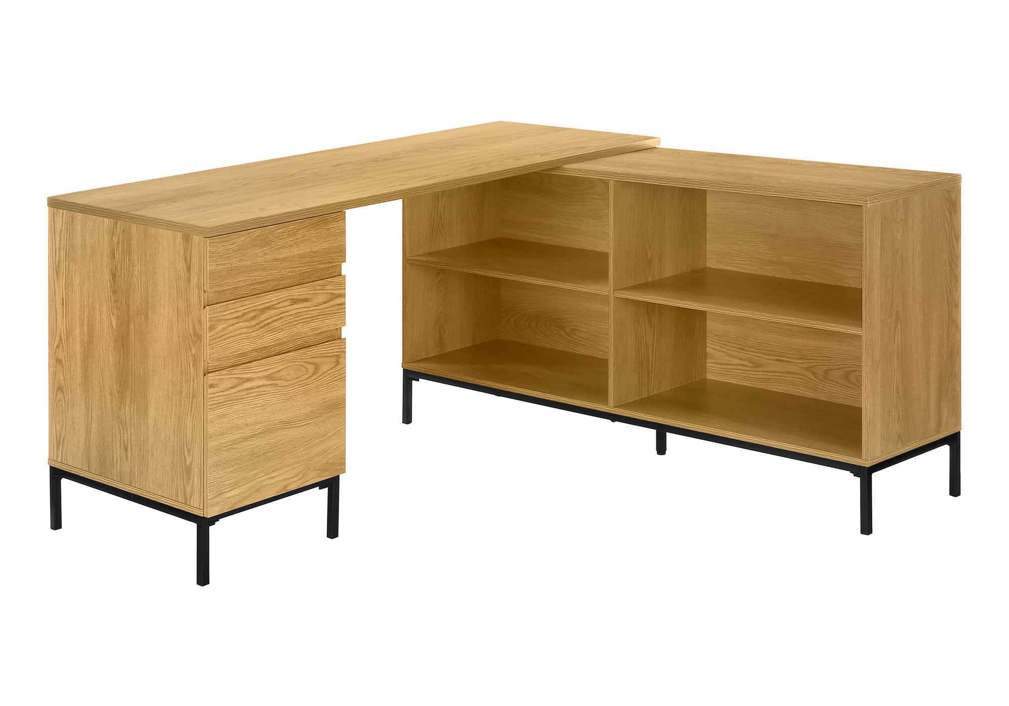 Monarch Specialties 7491 Computer Desk, Home Office, Corner, Storage Drawers, 60' Shape, Work, Laptop, Metal, Laminate, Brown, Black, Contemporary, Modern Desk-60 L Light Oak, 60' L x 60' W x 31' H