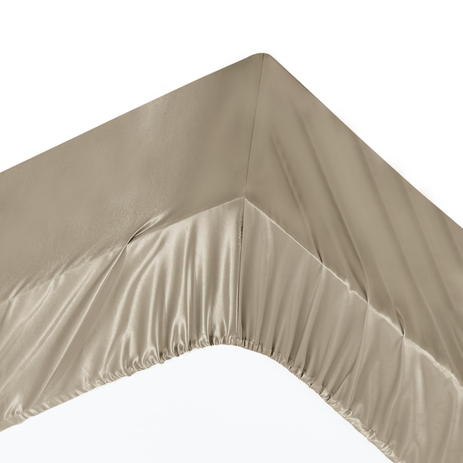 Ersmak 7 Pieces Satin Sheets Set Queen Size, Luxury Silky Sand Satin Bed Sheets Set With 1 Deep Pocket Fitted Sheet, 1 Soft Flat