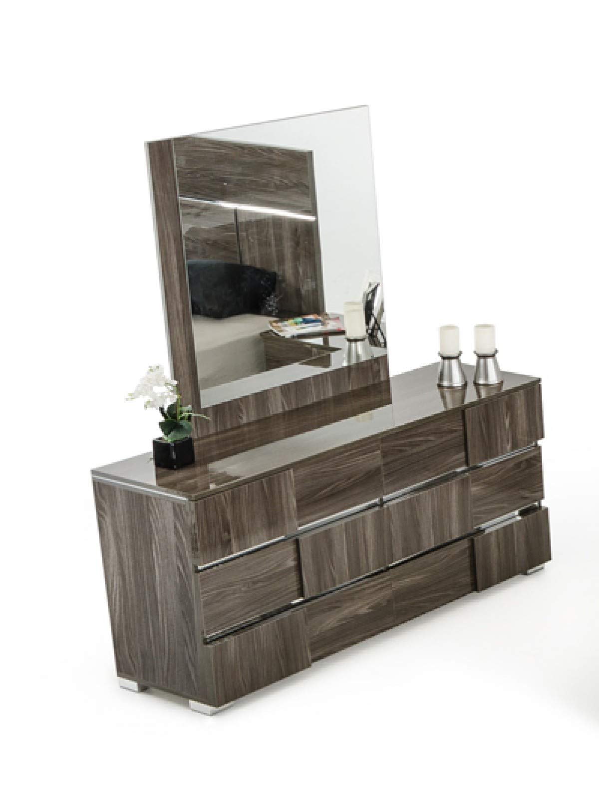 HomeRoots Furniture Italian Modern Grey Lacquer Mirror