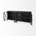 HomeRoots Metal, Glass Black Solid Metallic Bronze Finish Sideboard with 4 Glass Cabinet Doors