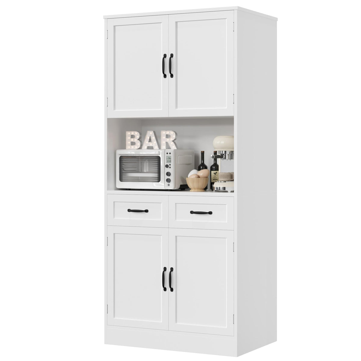 HOSTACK 71 Tall Kitchen Pantry Storage Cabinet, Modern Kitchen Hutch Bar Cabinet with Microwave Stand, Wood Buffet Sideboard wit