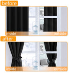 Hiasan Blackout Curtains For Bedroom, 38 X 84 Inches Long - Thermal Insulated & Light Blocking Window Curtains For Living Room, 2 Drape Panels Sewn With Tiebacks, Black