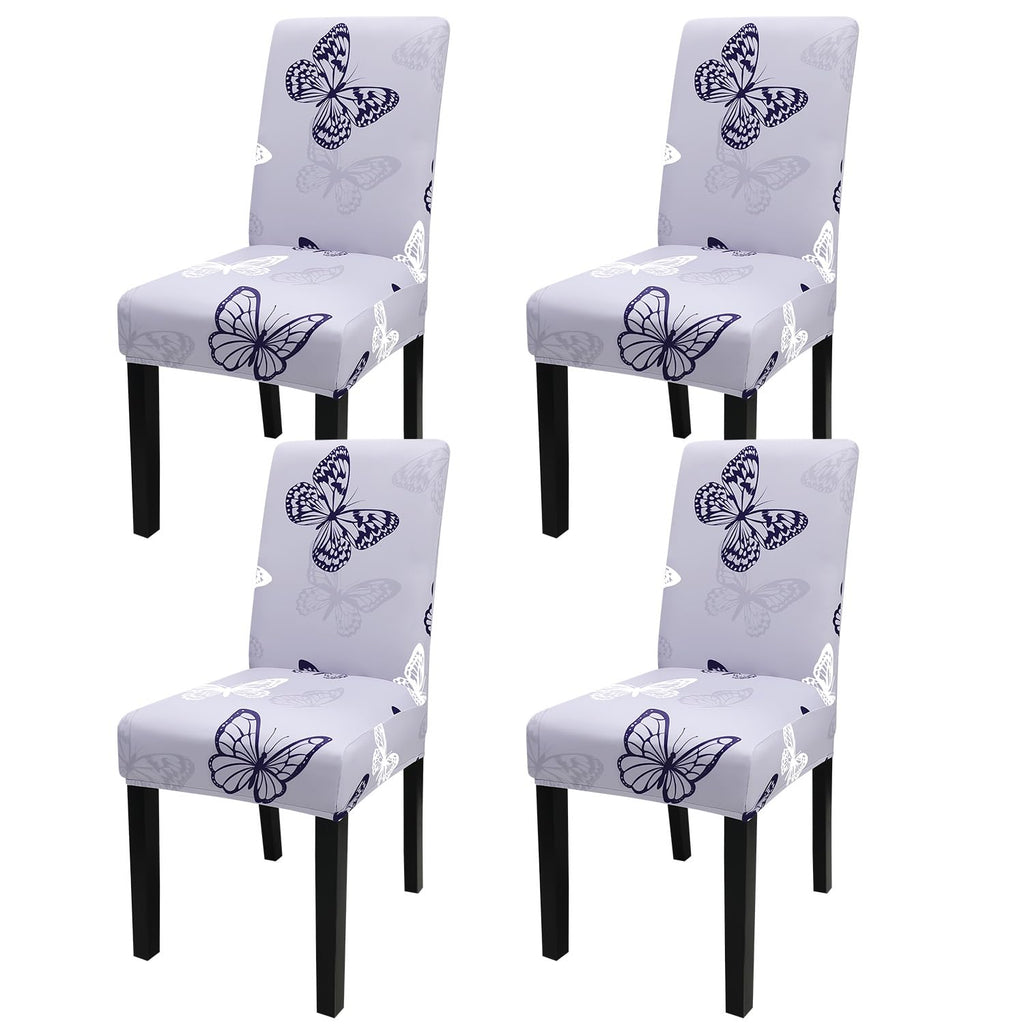 Jqinhome Pattern Chair Covers For Dining Room Set Of 4, High Stretch Removable Washable Parsons Chair Slipcover For Home Party Hotel Wedding Ceremony (Grey Butterfly,4Pcs)