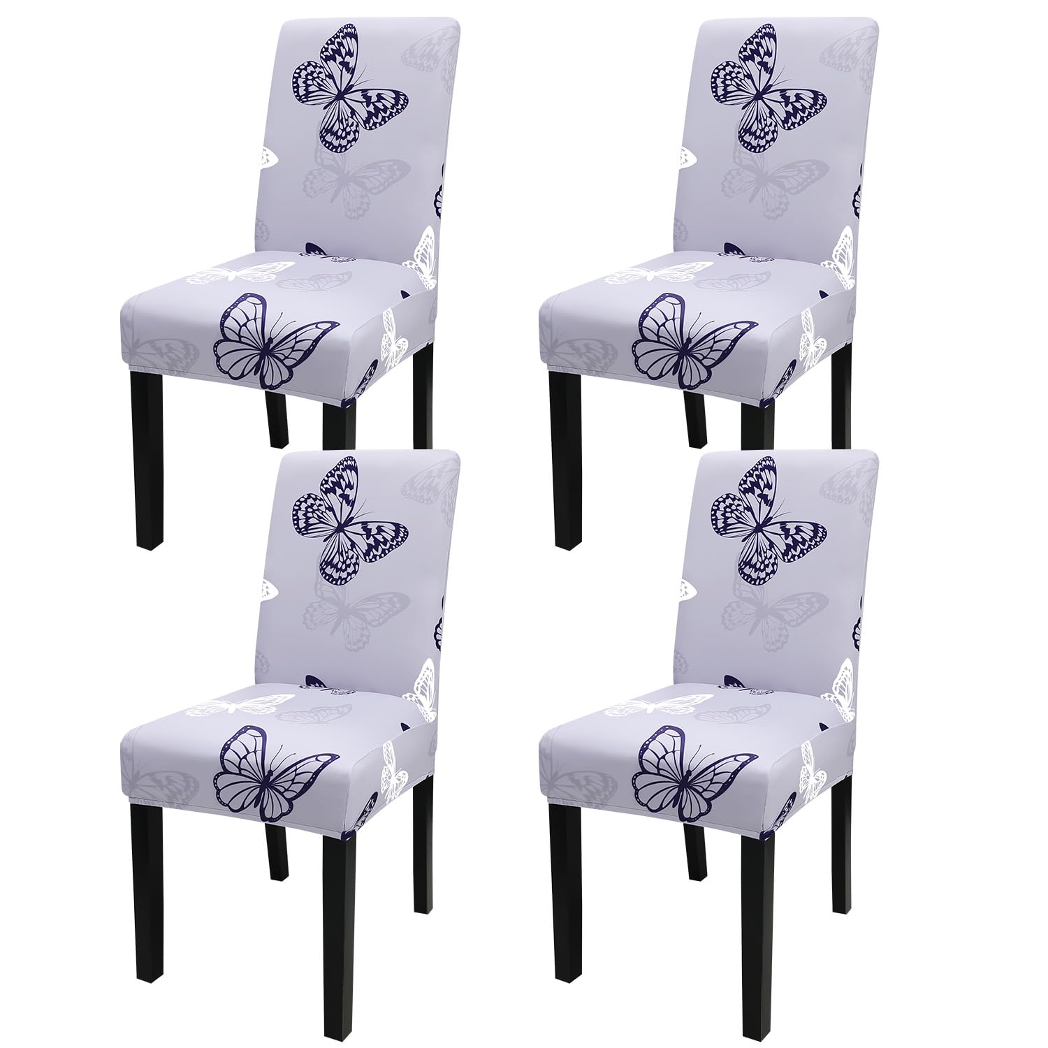 Jqinhome Pattern Chair Covers For Dining Room Set Of 4, High Stretch Removable Washable Parsons Chair Slipcover For Home Party Hotel Wedding Ceremony (Grey Butterfly,4Pcs)