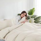 Hearth & Harbor Off White Duvet Cover King Size - 3 Piece King Duvet Cover Set, Soft Double Brushed King Duvet Covers With Butto
