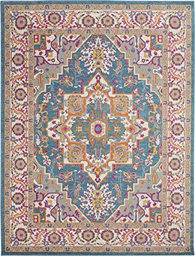 HomeRoots Teal Multicolor 100% Polypropylene 8’ x 10’ Teal and Pink Medallion Area Rug