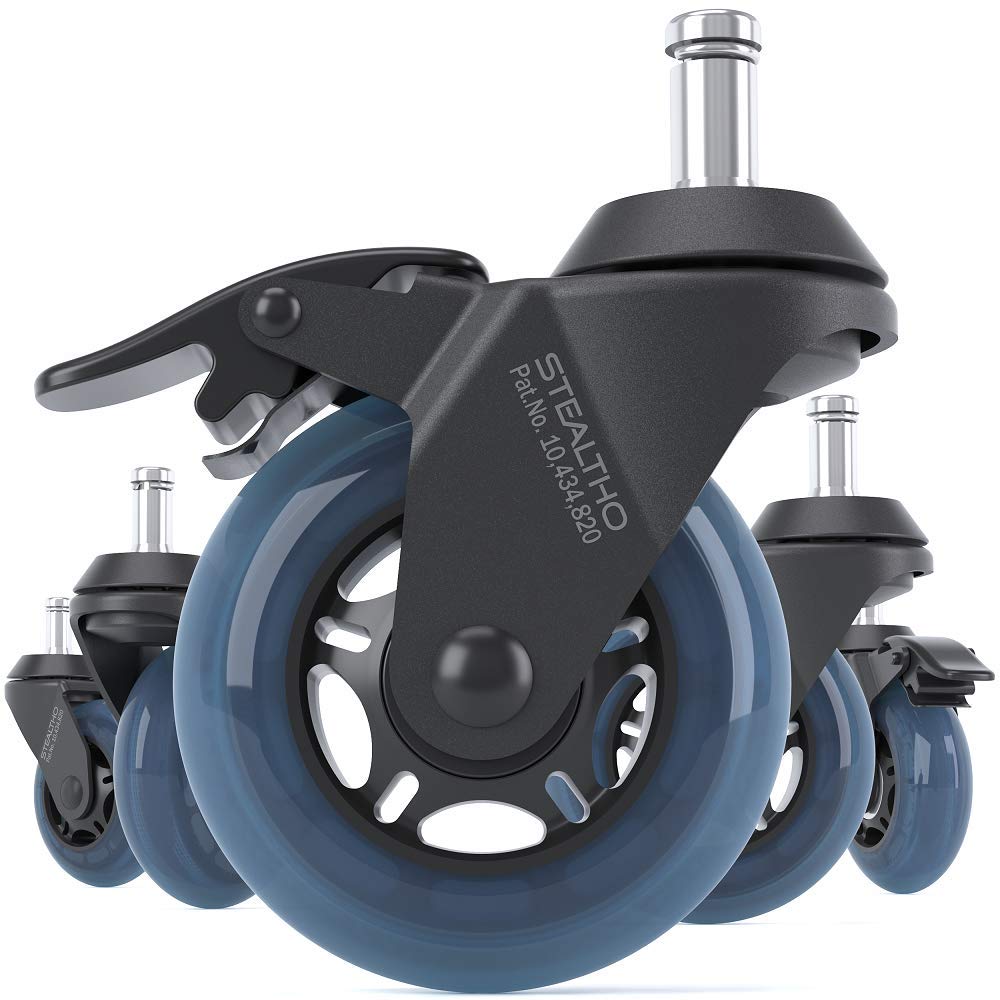 STEALTHO Patented Replacement Office Chair Caster Wheels Set of 5  with 2 Brakes  Protect Your Floor  No More Chair Mat Neede