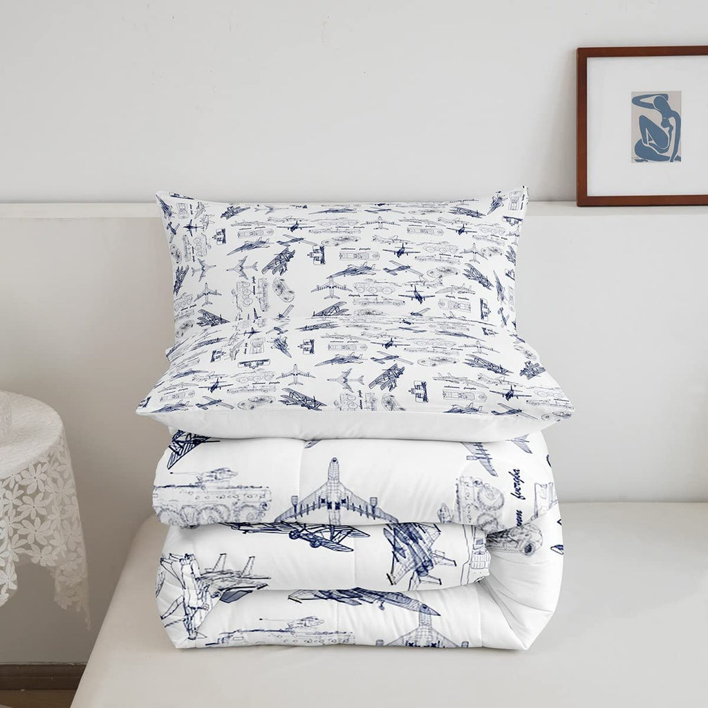 Feelyou Aircraft Bedding Set Kids Airplane Print Comforter Set Boys Girls Decor Aircraft Flying Comforter Cover Set Microfiber S