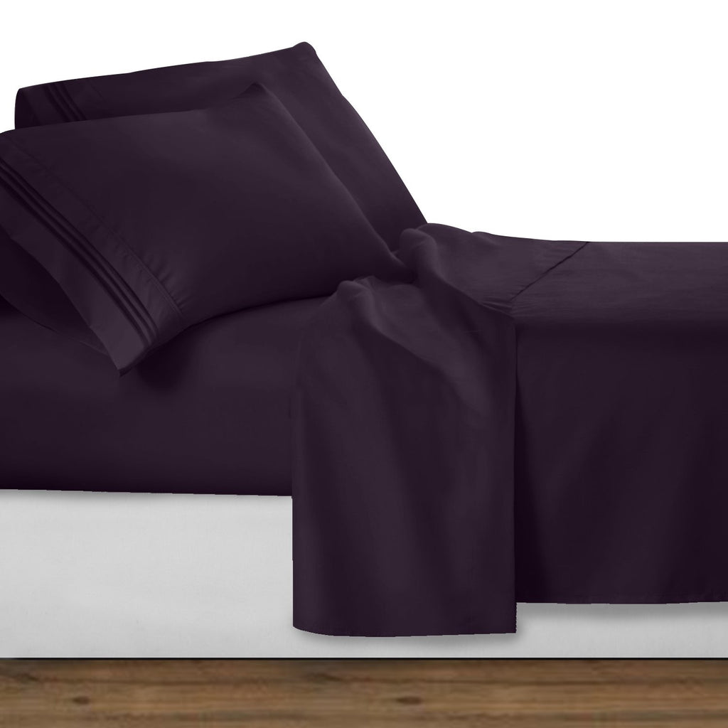 Clara Clark Bed Sheets, Premier 1800 Series 4 Piece Bed Sheet Set, Deep Pocket, Wrinkle, Fade, Stain Resistant, Luxury Soft Bedding Sheets & Pillowcases, Queen, Purple Eggplant