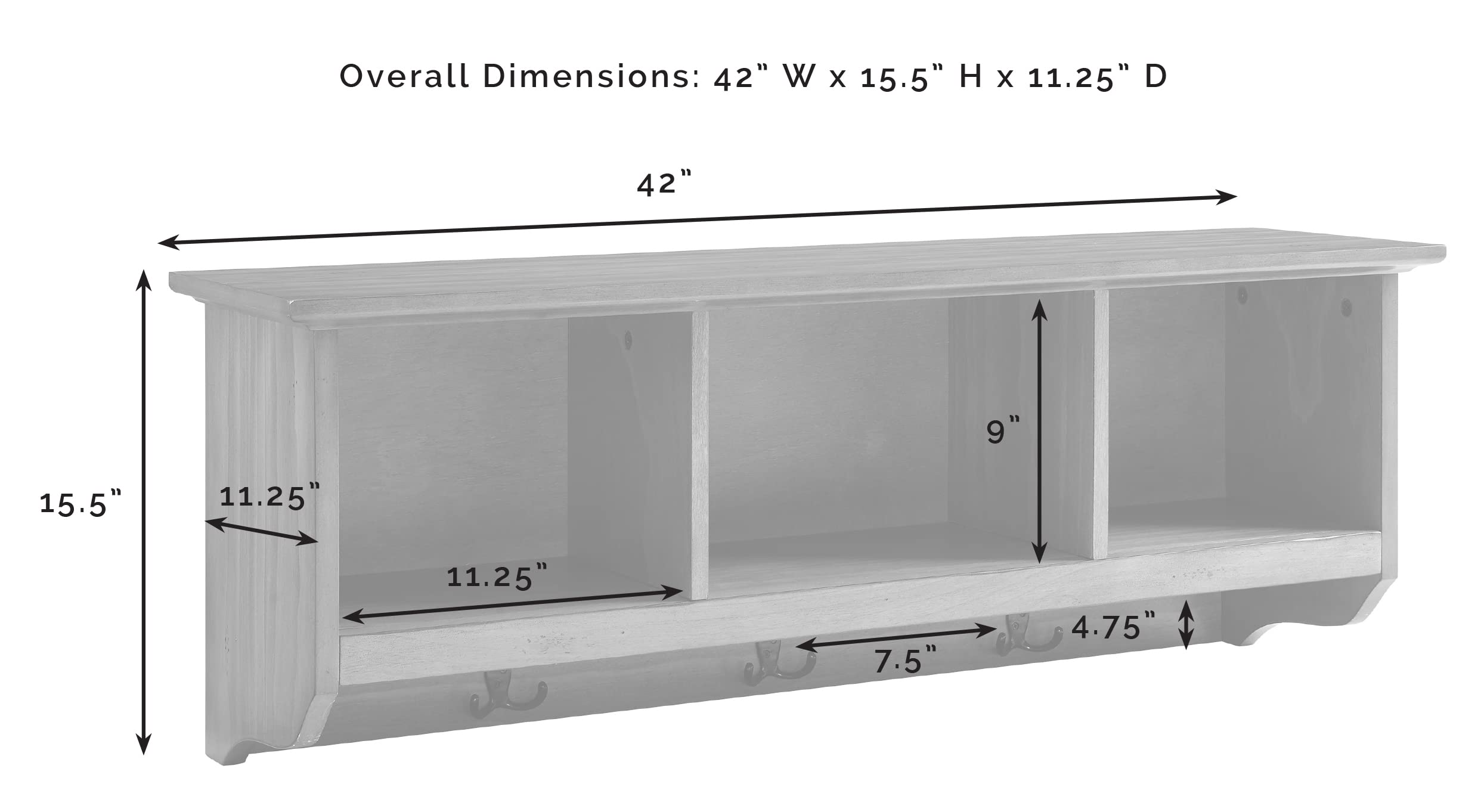 Crosley Furniture Brennan Entryway Storage Wall Shelf, With Coat Rack Hooks For Hanging, White