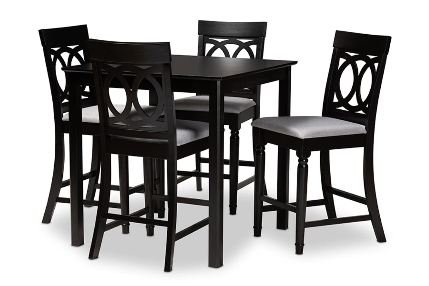 Baxton Studio Verina Grey Upholstered Espresso Wood 5-Piece Pub Set