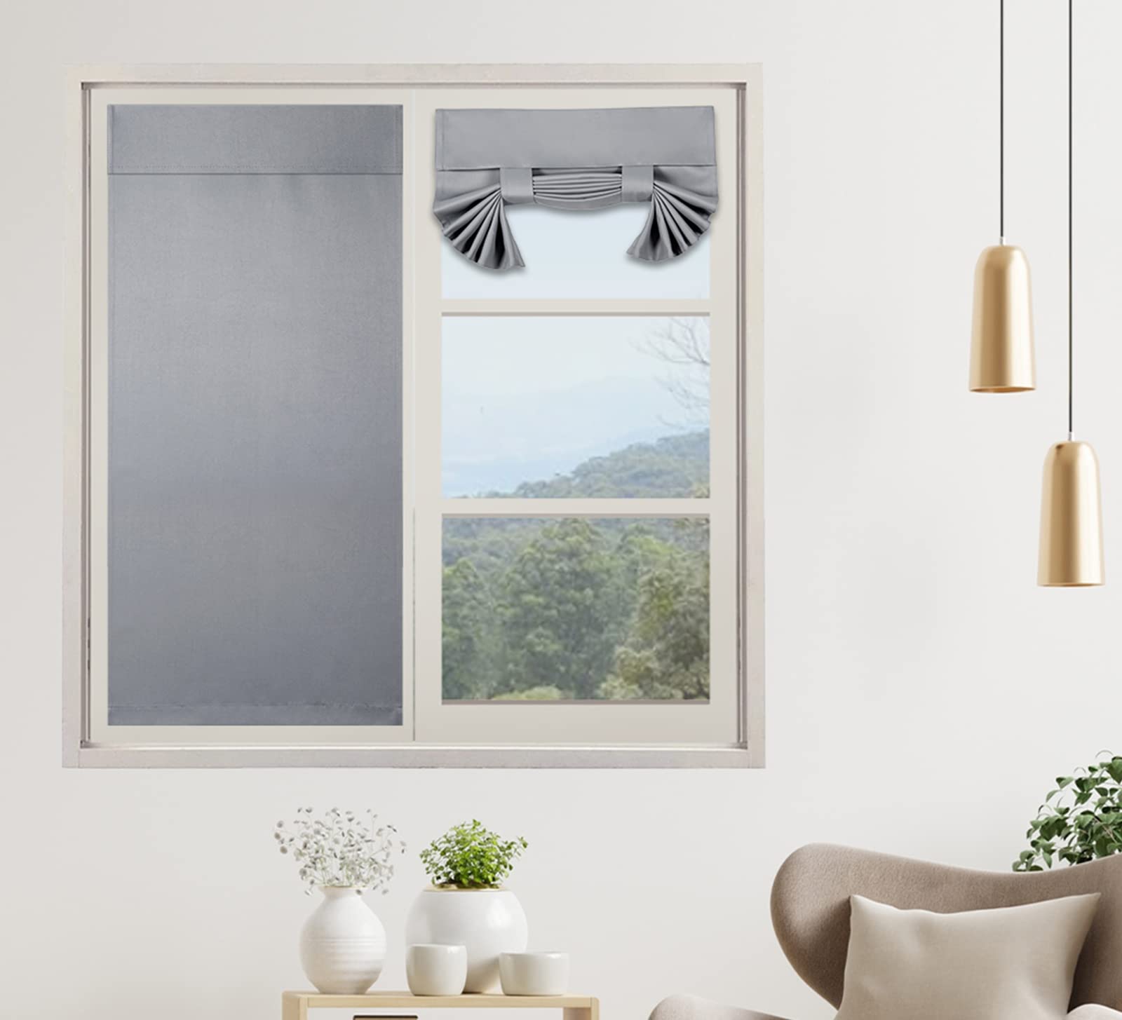 Pi French Door Curtain 2 Panels,Privacy Tie Up Shade Thermal Insulated Window Curtain For Classroom/Sliding Door/Front Door (W30Xl40,Light Grey)