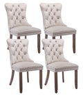 Beige Velvet Dining Chairs Set Of 4, Upholstered Dining Room Chairs With Back Ring Pull Trim And Solid Wood Legs, Tufted Wingback Kitchen Chairs For Dining Room,Living Room,Kitchen(Beige)