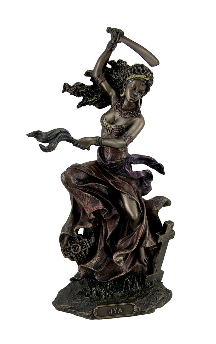 Veronese Design 9.5 Inch OYA Orisha of Wind and Transformation Cold Cast Resin Antique Bronze Finish Altar Statue