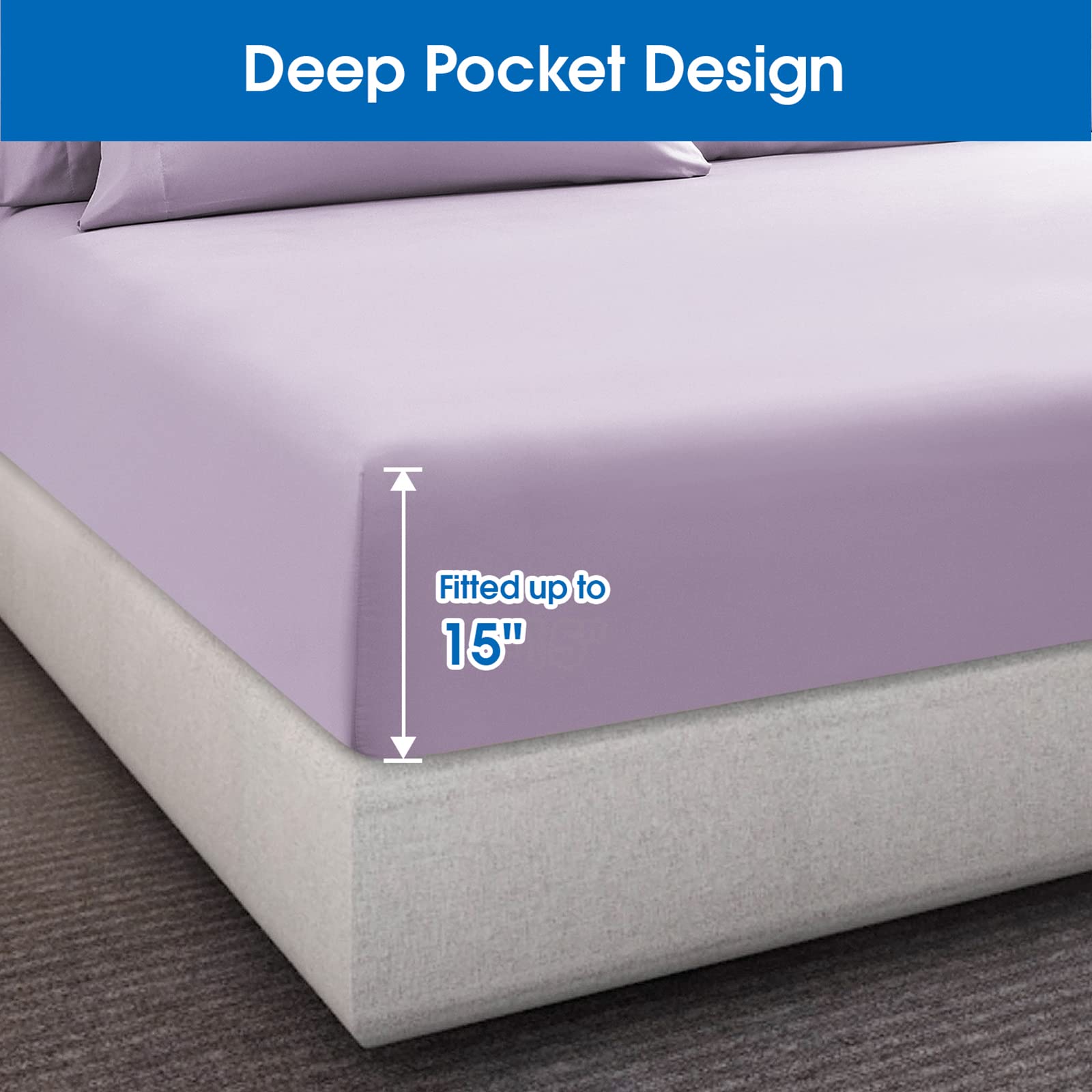 Homeideas King Size Bed Sheets - 6 Piece Set (Lavender) - Extra Soft Brushed Microfiber 1800 Bedding Sheets, Deep Pocket, Wrinkle & Fade Free