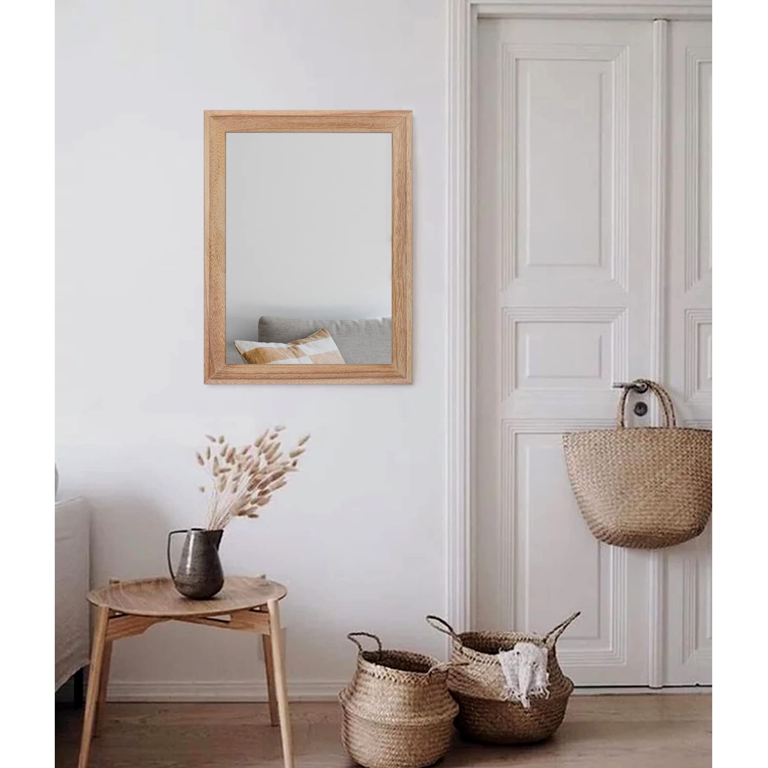 Aazzkang Rustic Mirrors For Wall 20''X16'' Rectangle Wood Frame Mirror Farmhouse Bedroom Bathroom Decorative Hanging Mirror