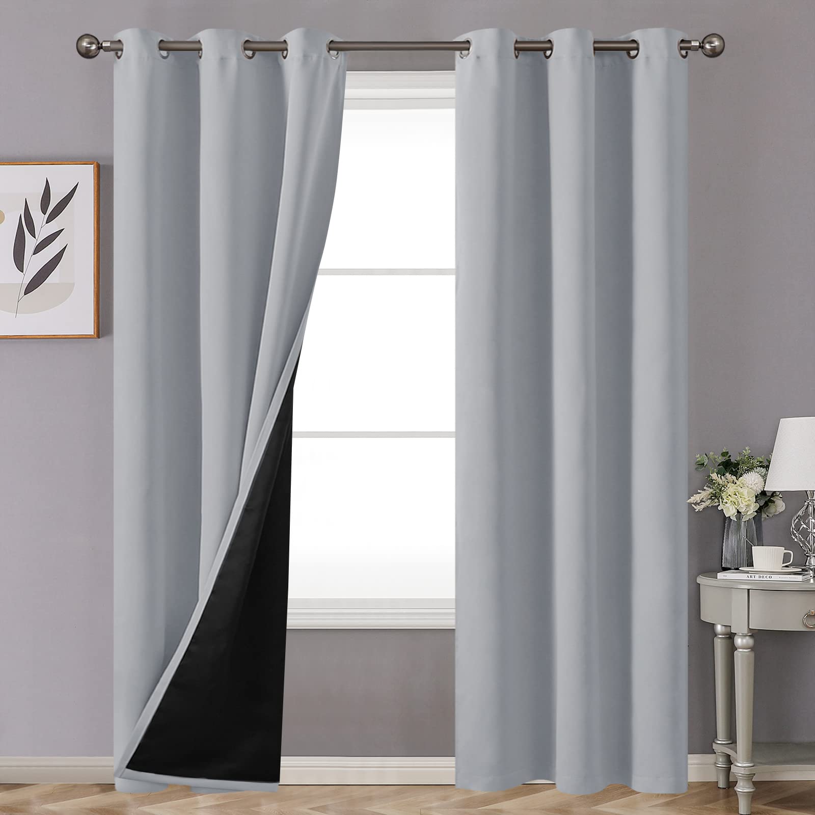 Youngstex Thermal 100% Blackout Curtains 84 Inch Length For Bedroom, Thick Double Layer Full Room Darkening Drapes For Living Ro