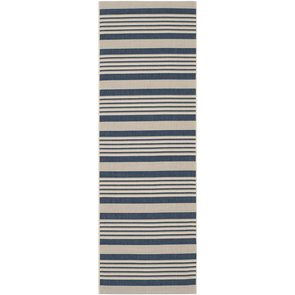 SAFAVIEH Courtyard Collection 2'3'' x 14' Navy/Beige CY6062 Stripe Indoor/ Outdoor Waterproof Easy Cleaning Patio Backyard Runne