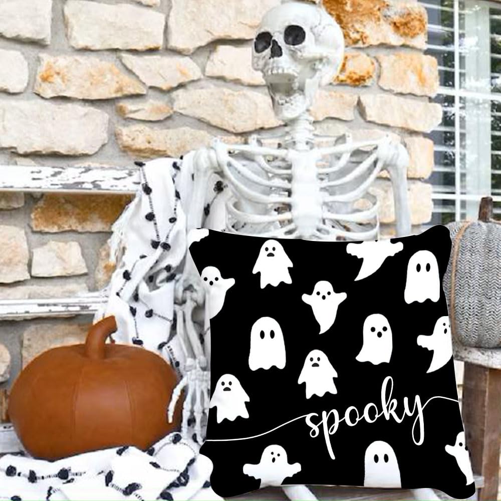 Jxzygmd Halloween Pillow Cover 18X18 Ghost Spooky Halloween Lumbar Pillow Covers Decorations Outdoor Halloween Pillows Decorativ