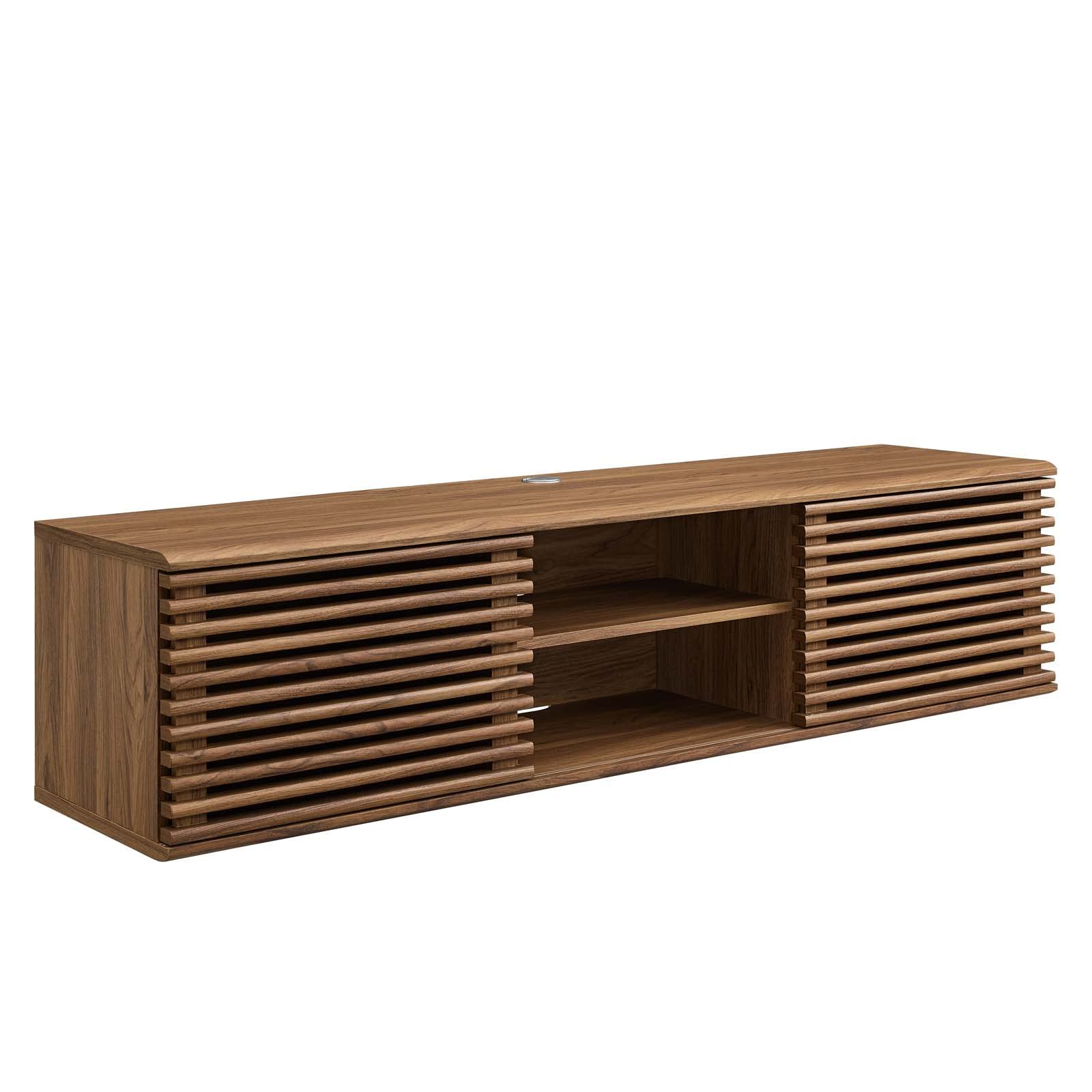 Modway Render 60" Mid-Century Modern Wall Mount Media Console Tv Stand, 60 Inch, Walnut