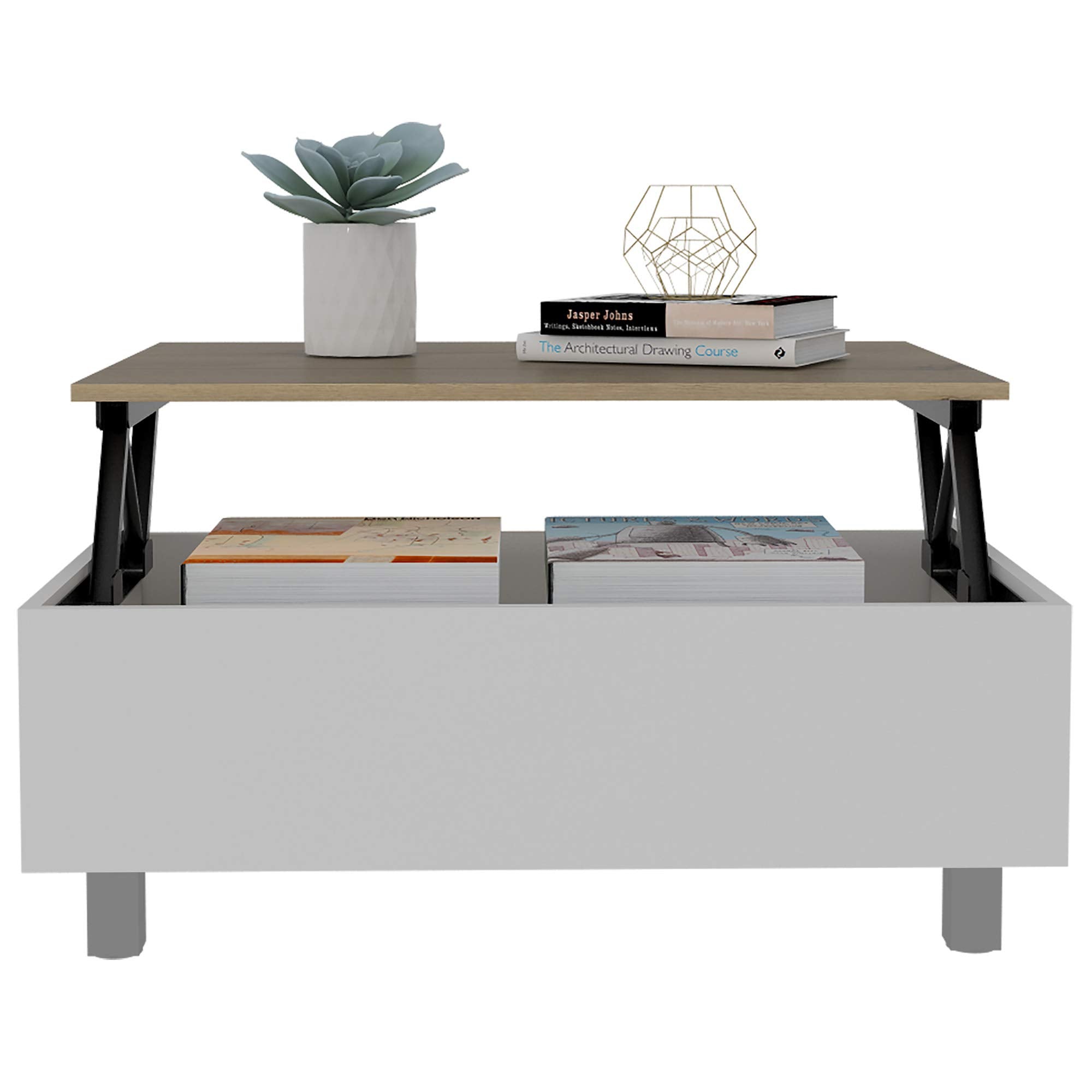 Aran Lift Top Coffee Table, Storage Compartment, White/Light Oak