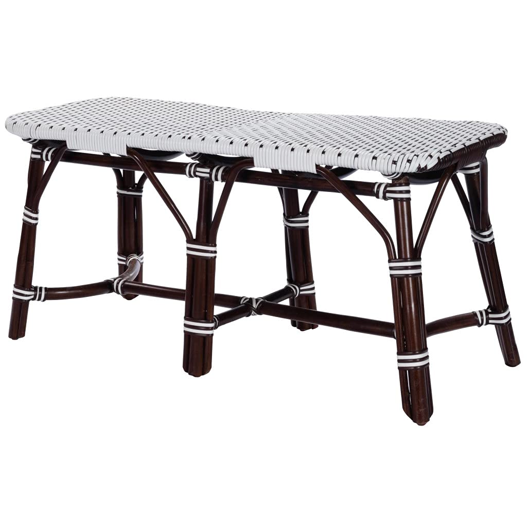 HomeRoots Rattan, Polyurethane Synthetic Rattan Dark Brown and White Rattan Bench