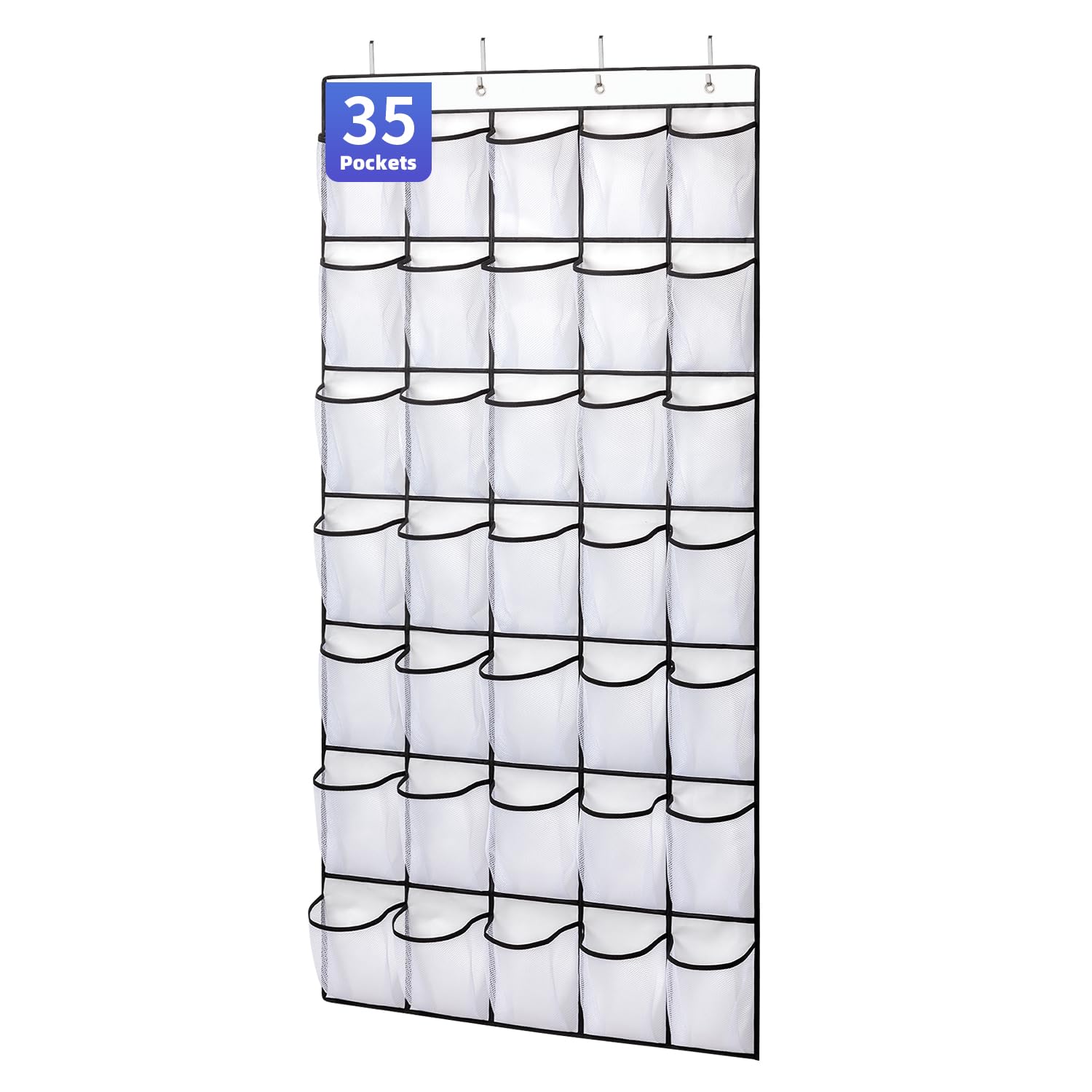 SAVERHO 35 Pockets Over the Door Shoe Organizer, Hanging Shoe Organizer for Door with 35 Mesh Pockets Large Capacity Shoe Hangin